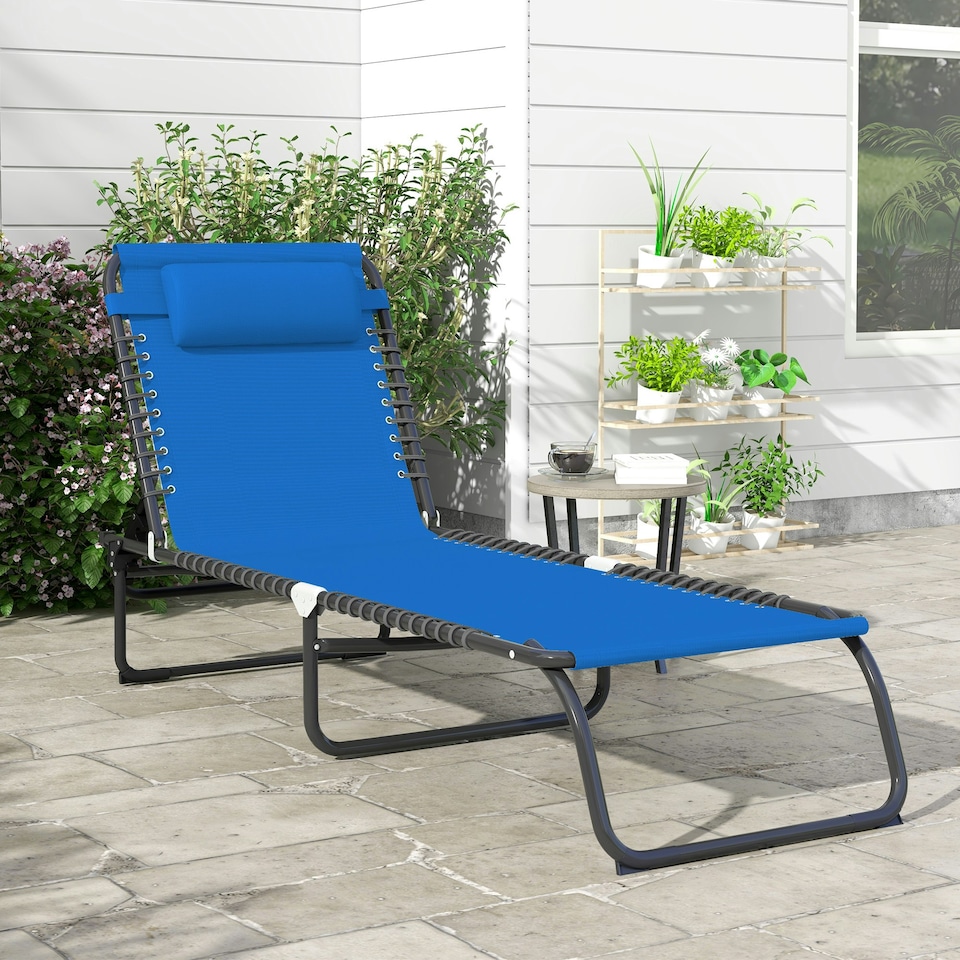 image 1 of Outsunny Folding Beach Chair Chaise Lounge 4 Adjustable Positions, Blue