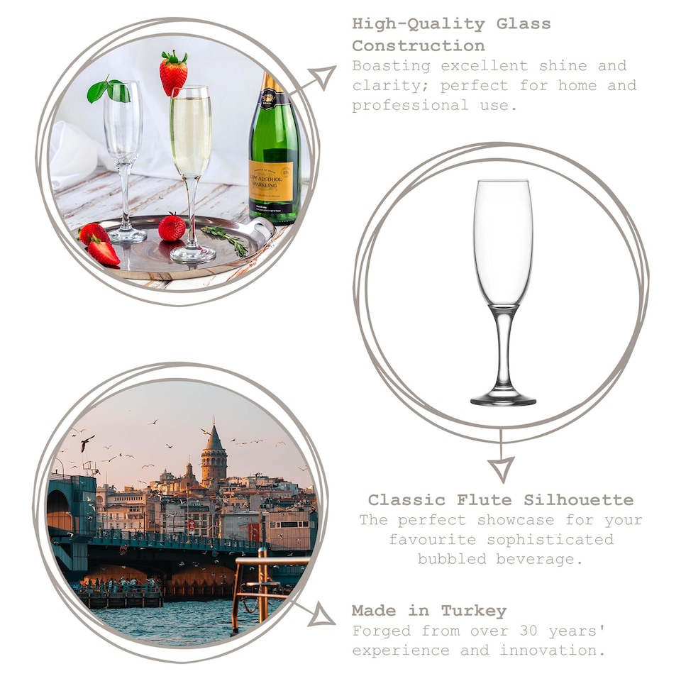 image 1 of LAV Empire Glass Champagne Flutes - 220ml - Pack of 6