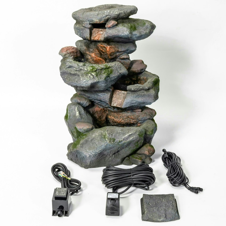 image 1 of Primrose Bekko Falls Stone Effect 3 Tier Cascading Water Feature LED Lights 55cm