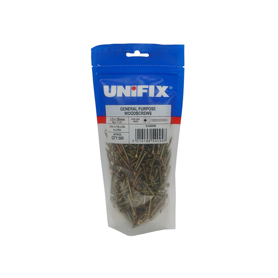 Unifix Chippy Woodscrews 4.0 x 30mm - Bag of 430 - Box of 2150 | Blue | 4.0 x 30mm