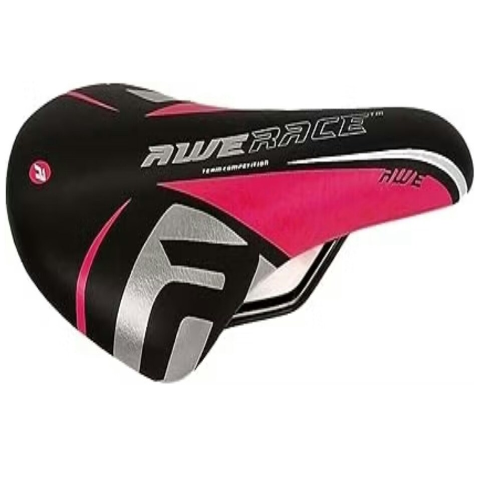 image 1 of AWE Unisex-Youth Junior MTB Pink/Black/Silver Bike Seat/Saddle With Steel Rails