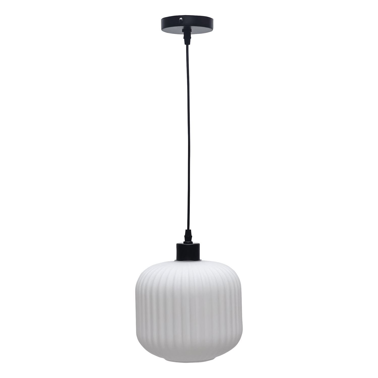 First Choice Lighting Bento - White Ribbed Glass with Black Pendant Fitting