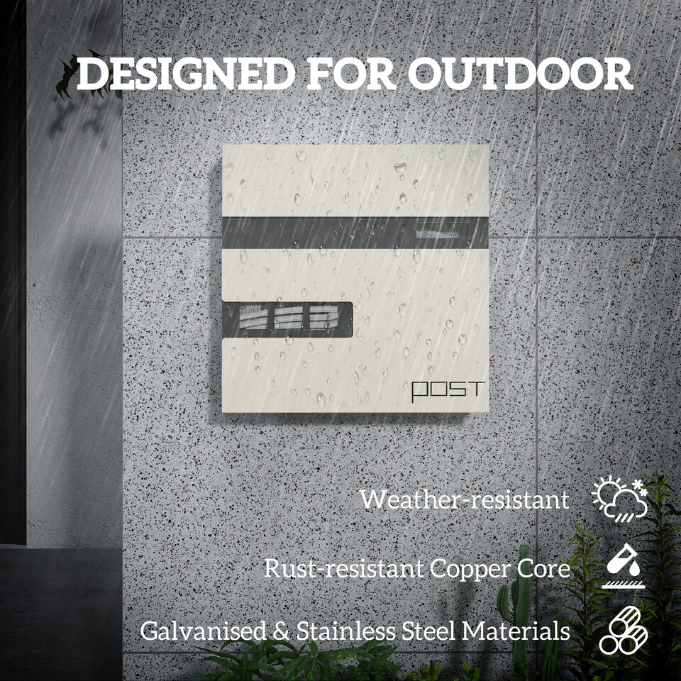 image 1 of HOMCOM Wall Mounted Post Box, Weatherproof Letterbox with Lock, White Black