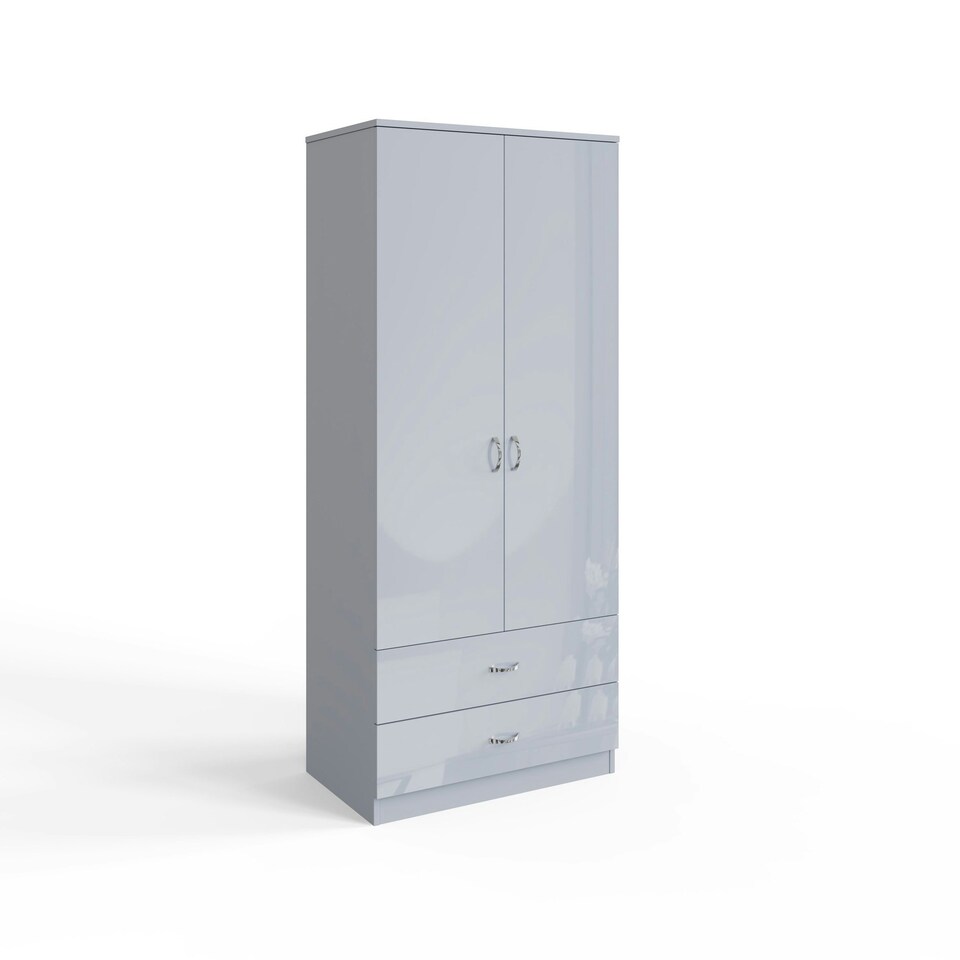image 1 of FWStyle Chilton Combination Wardrobe 2 Door 2 Drawer - Grey Gloss Front Grey