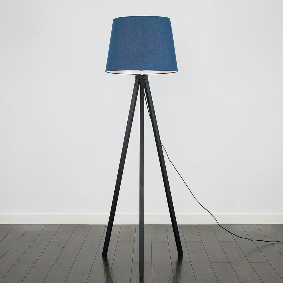 image 1 of ValueLights Barbro Black Tripod Floor Lamp Blue Taper Shade & Bulb