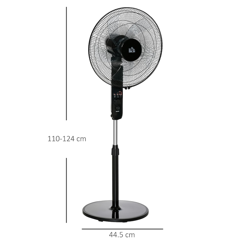 image 1 of HOMCOM 18 Pedestal Fan with Sleep Mode, Oscillating Standing Fan with 3 Modes, Remote Control, Floor Fan with Adjustable Height, 3 Speed, 7.5-Hour Timer, Black
