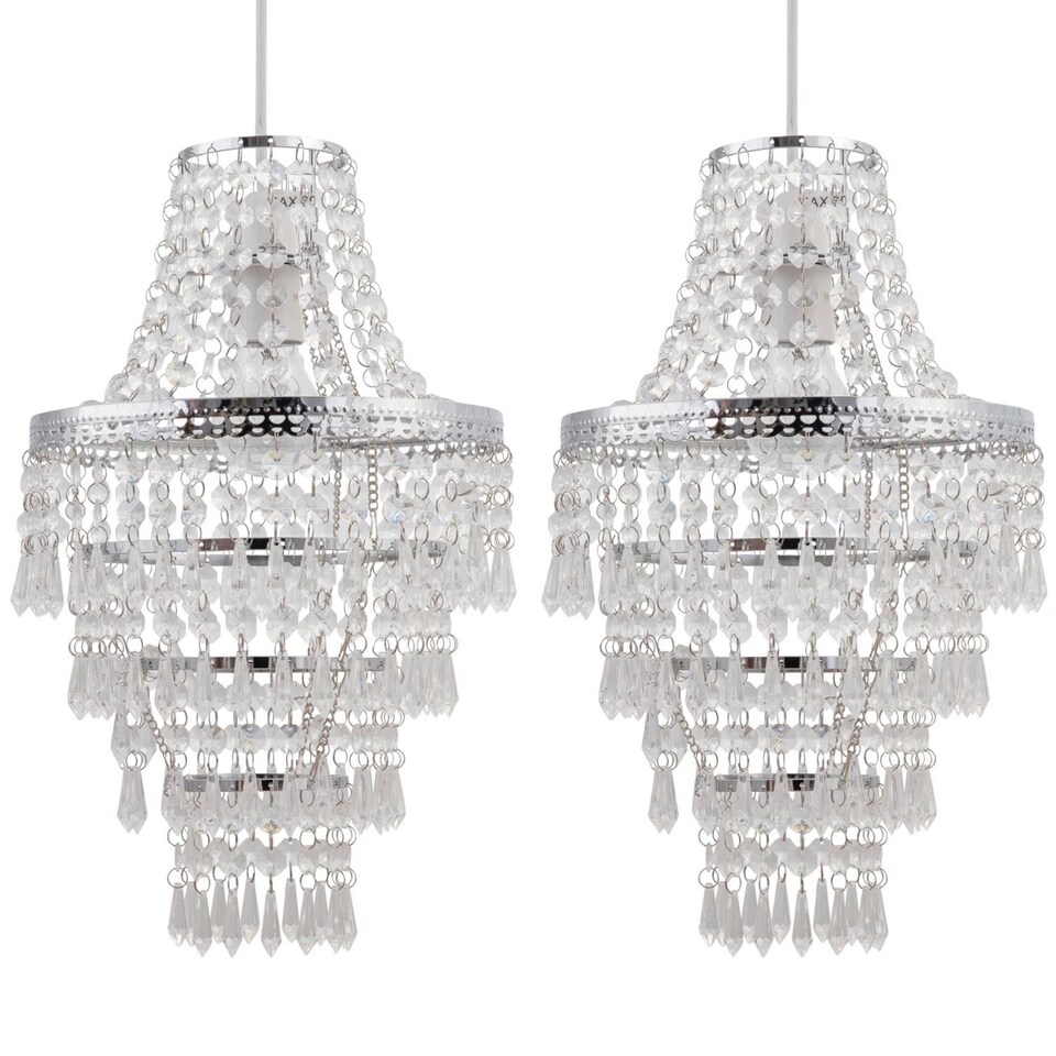 image 1 of Set of 2 Chrome Tiered Chandelier Style Light Shades | Clear | Chrome | Medium | 2