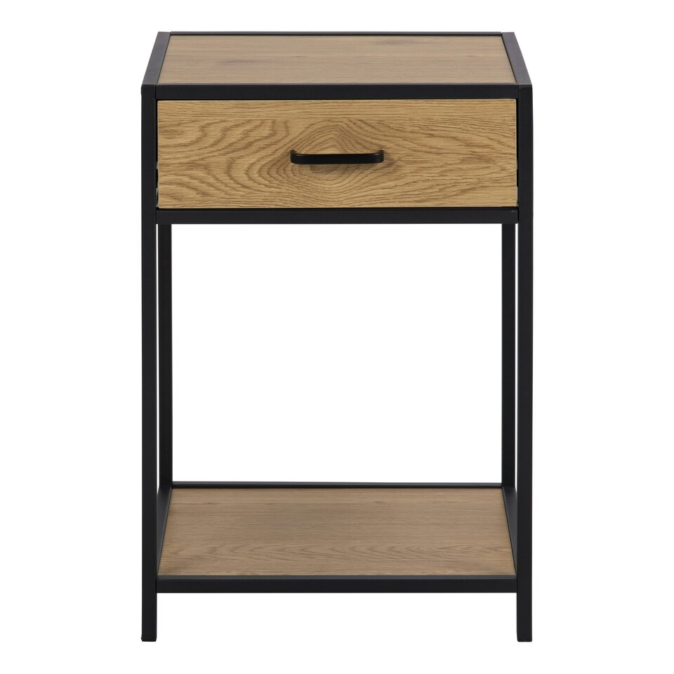 image 1 of Seaford Bedside Table with 1 Drawer in Black & Oak