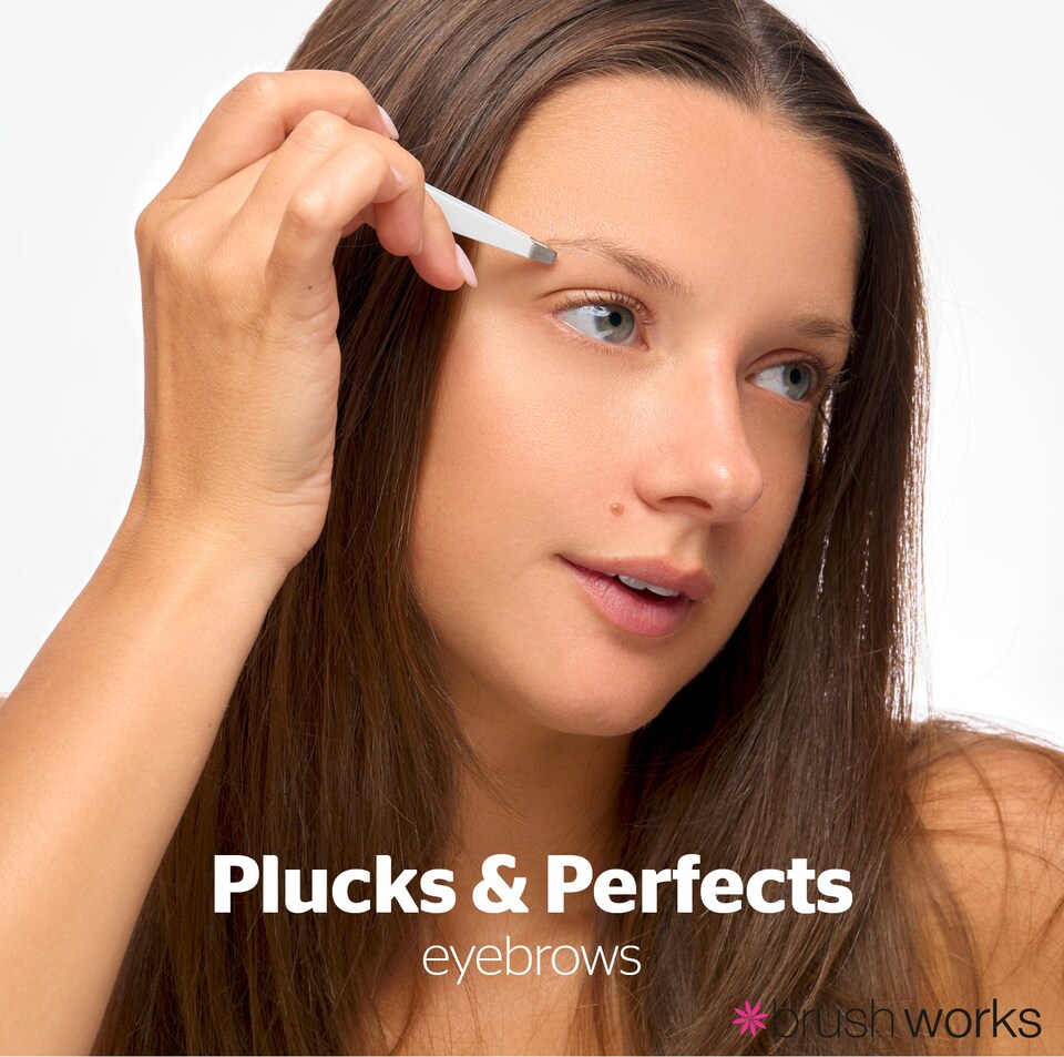 image 1 of Brushworks Precision Brow Shaping Set - 3 Razors, 2 Tweezers, Magnifying Mirror