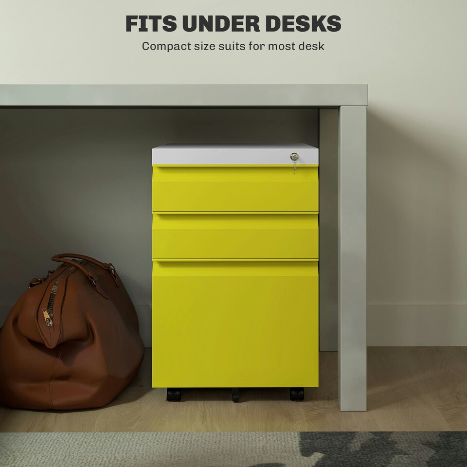 image 1 of Vinsetto 3 Drawer File Cabinet, Lockable Metal Filling Cabinet, Yellow
