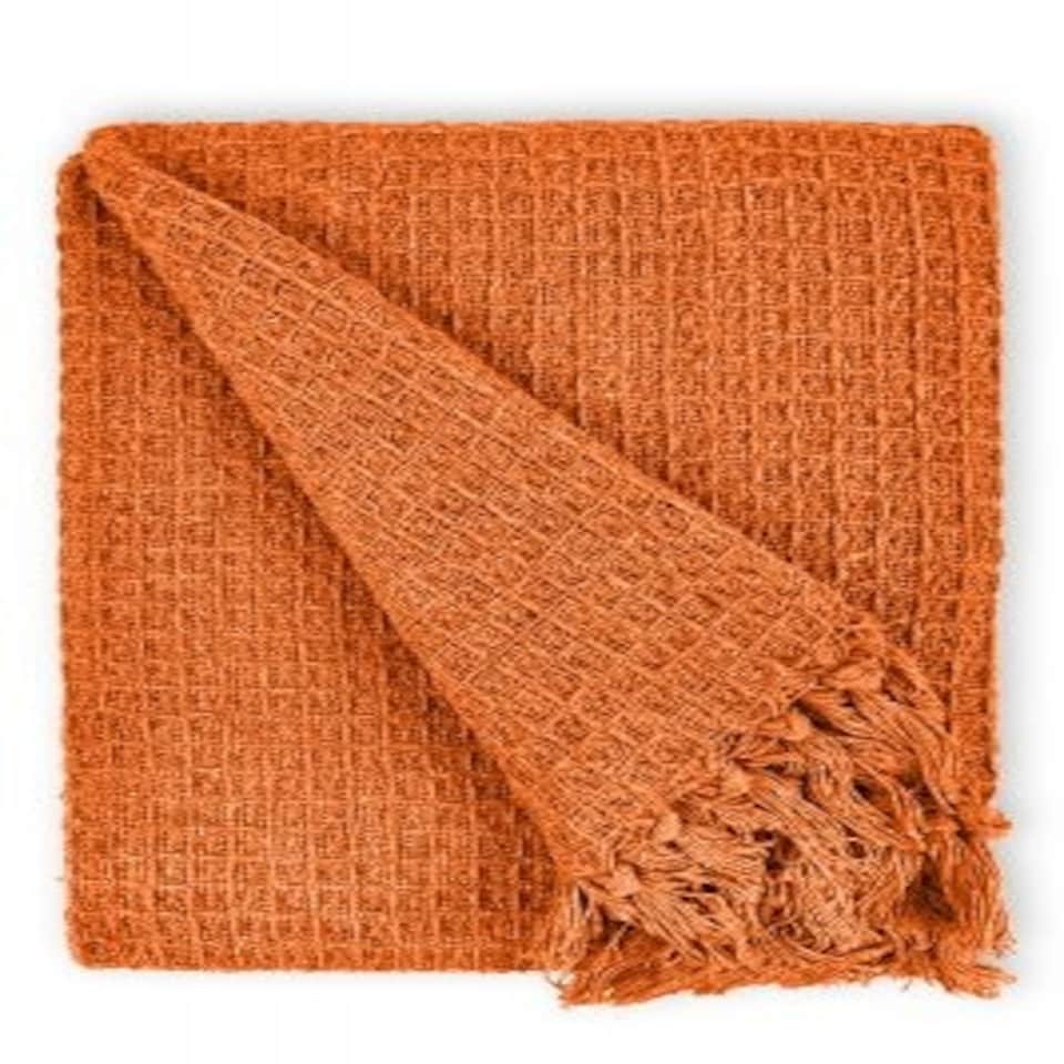 image 1 of Waffle Collection Recycled Cotton Throw in Orange (70" x 100")