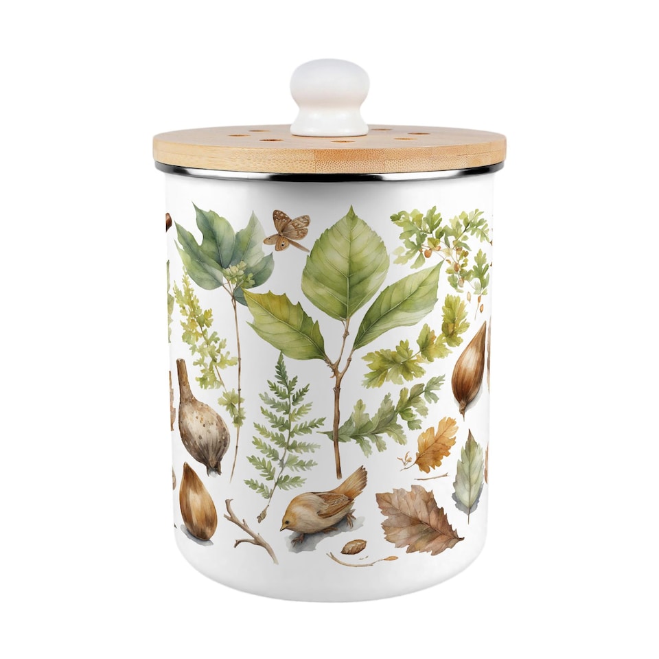 image 1 of Woodland Food Waste Caddy - Metal 2L Decorative Kitchen Compost Bin