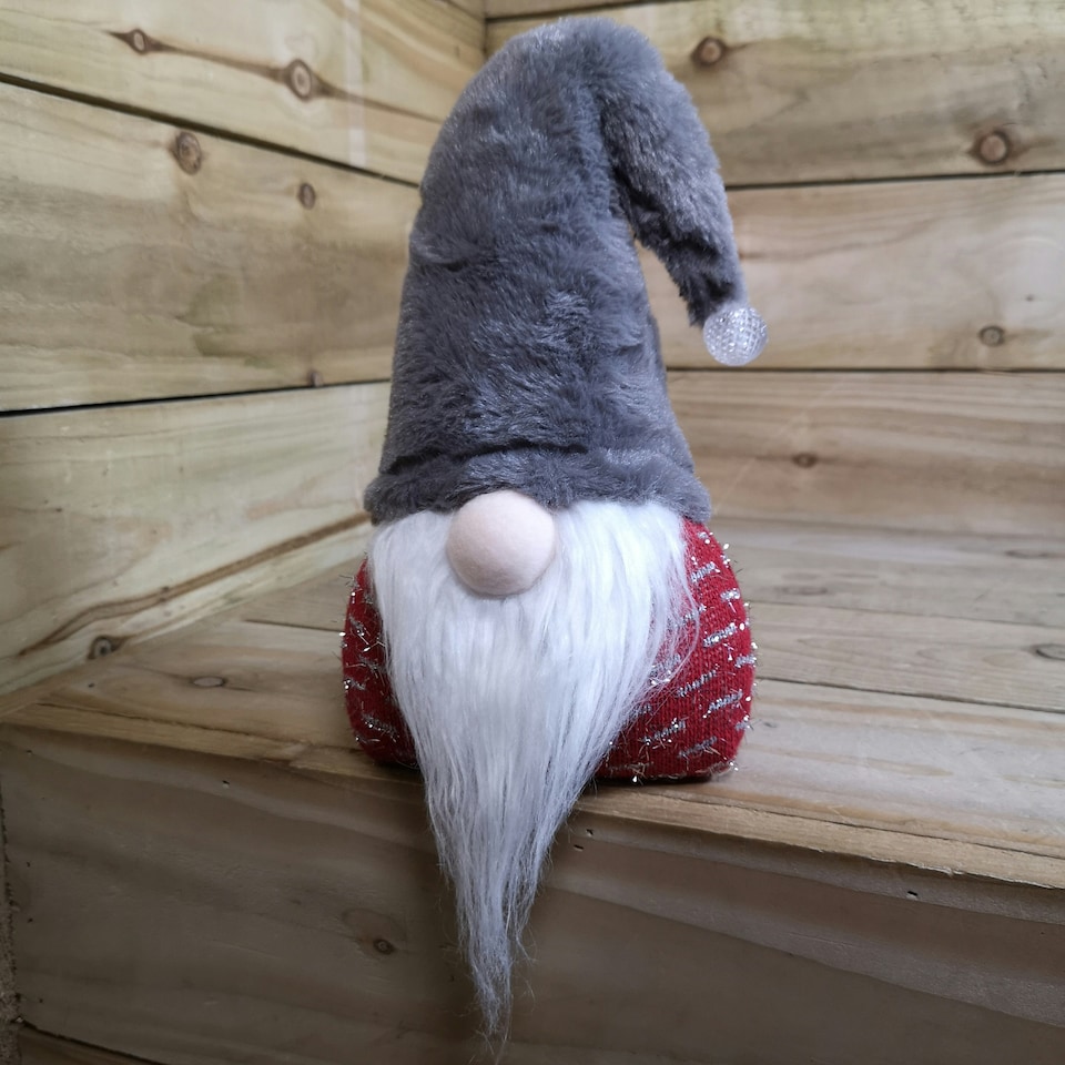 image 1 of 35cm Festive Christmas Light Up Lit Gonk with Grey Hat and Red Body