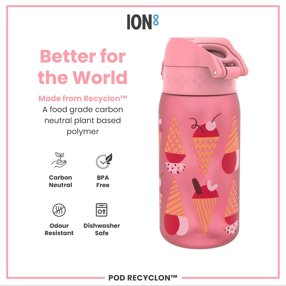 image 1 of Leak Proof Kids Water Bottle, BPA Free, 350ml (12oz) | Pink | Ice Cream | One Size