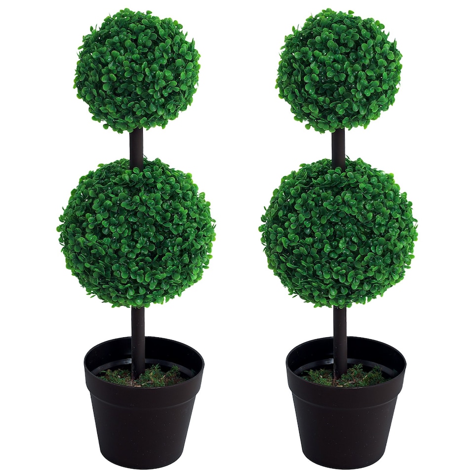 image 1 of Outsunny 2 PCS Artificial Double Ball Tree w/ Pot Home Decoration 15cm