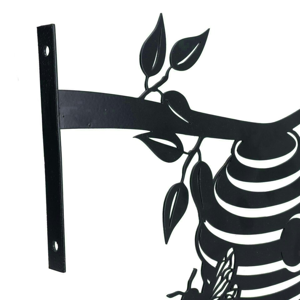 image 1 of Black Metal Beehive Tree Silhouette with Fixing Plate Decor Garden Ornament Gift