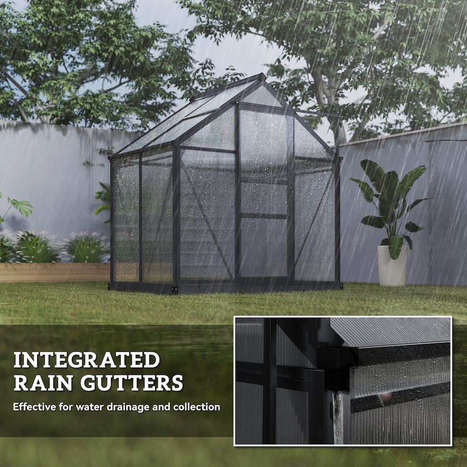 image 1 of Outsunny 6x4ft Walk-In Polycarbonate Greenhouse Plant Grow Galvanized Aluminium | Grey