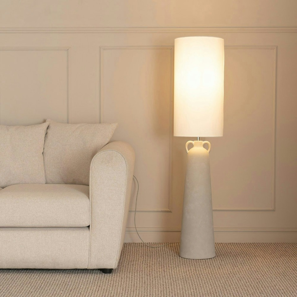image 1 of ValueLights Grayson Natural Ceramic Urn Style Midi Floor Lamp with LED Bulb