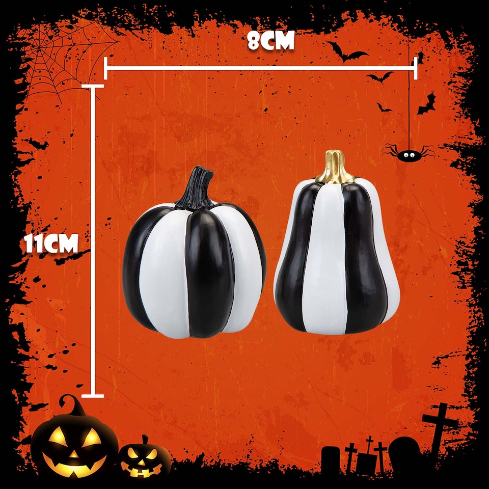 image 1 of vfm-estore Halloween Black & White Pumpkin Decorations - Tall-Round 2 Pack