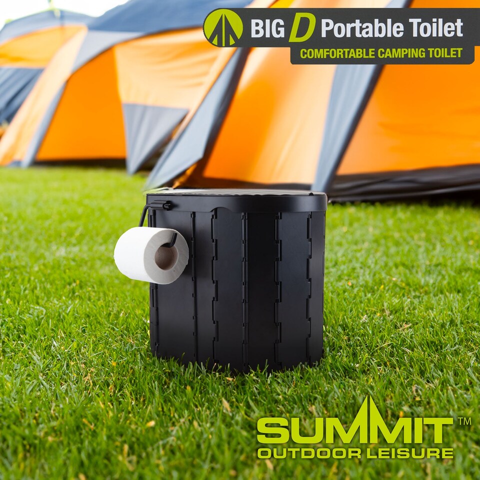 image 1 of vfm-estore Camping Folding Portable Toilet with Lid Black - Collapsible D-Shaped Seat
