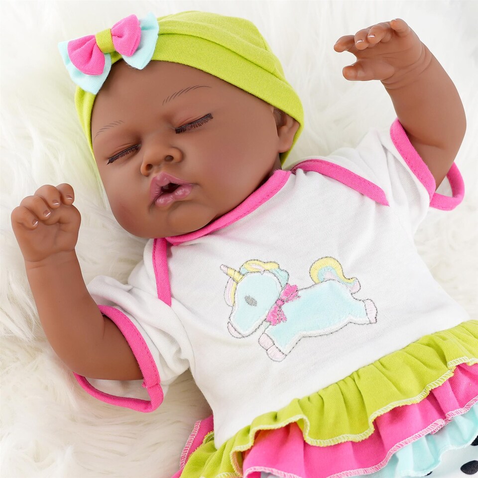 image 1 of BiBi Doll 20" Fay Ethnic Reborn Baby Doll Girl with Closed Eyes, Dummy & Bottle
