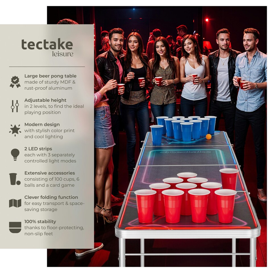 image 1 of Beer Pong Table - aluminium, LED lighting, 100 cups, 6 balls