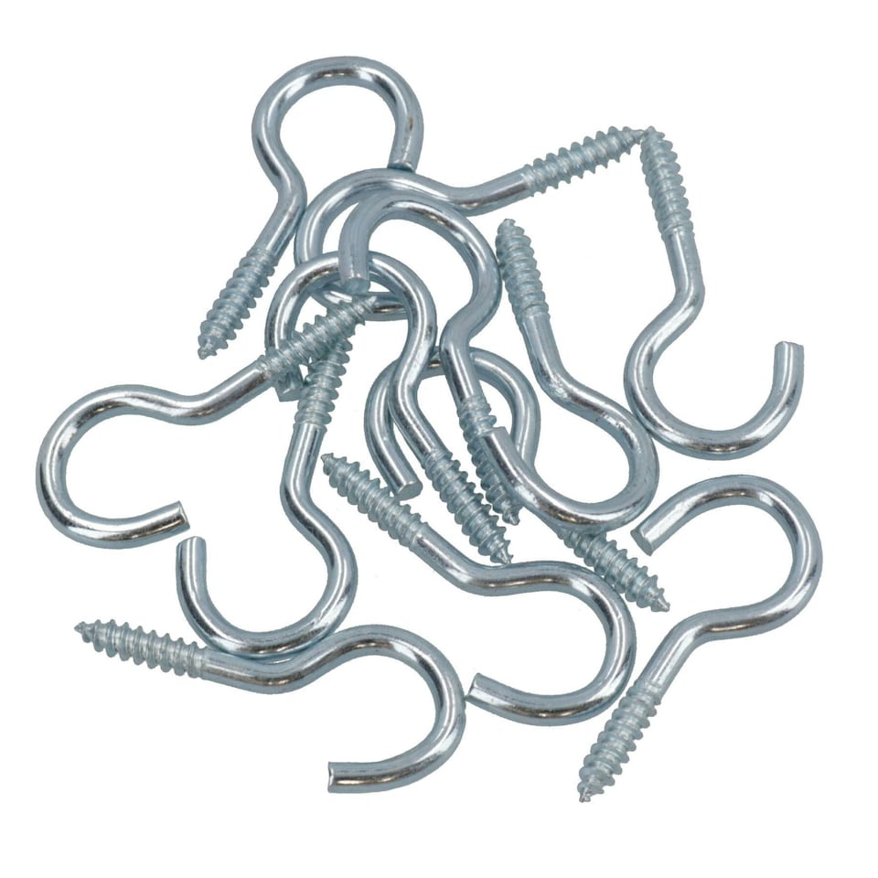image 1 of Screw Hook Fasteners Hangers Zinc Coated Finish 12mm Dia 40mm length 12pc