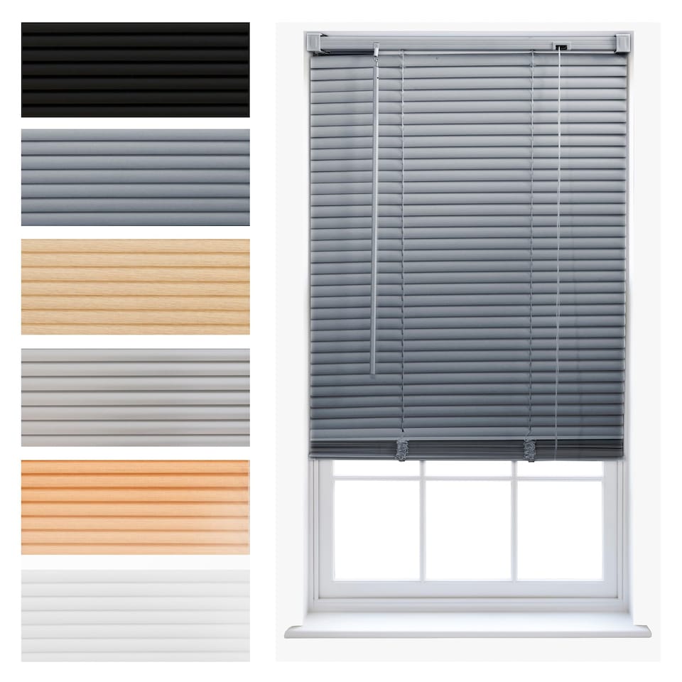 image 1 of FURNISHED Made to Measure Venetian PVC Window Blinds Custom Fit, Easy Install & Modern Light Control | Grey | Grey | (W) 105cm x (L) 210cm