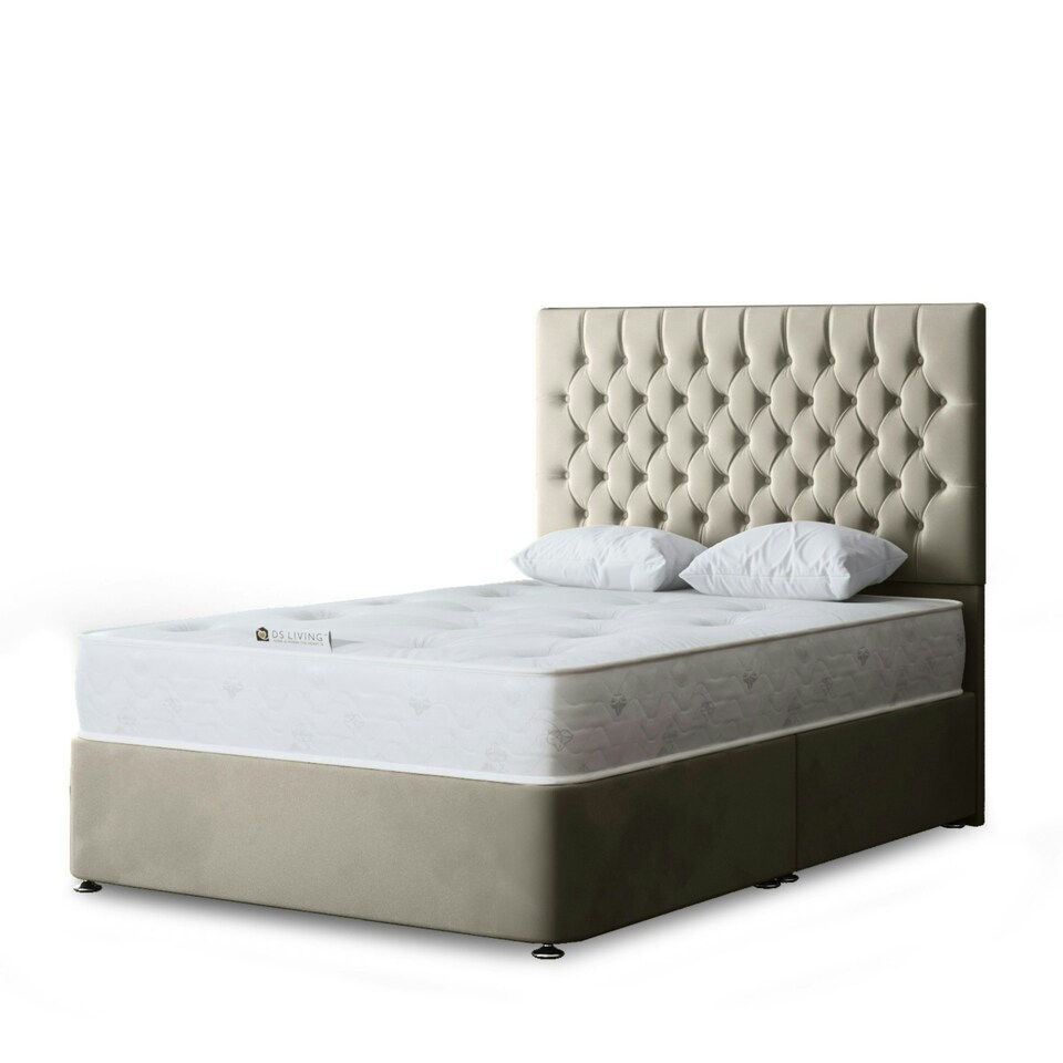 image 1 of Seraphine Divan Bed with Upholstered Headboard - Two Drawers - Beige - King