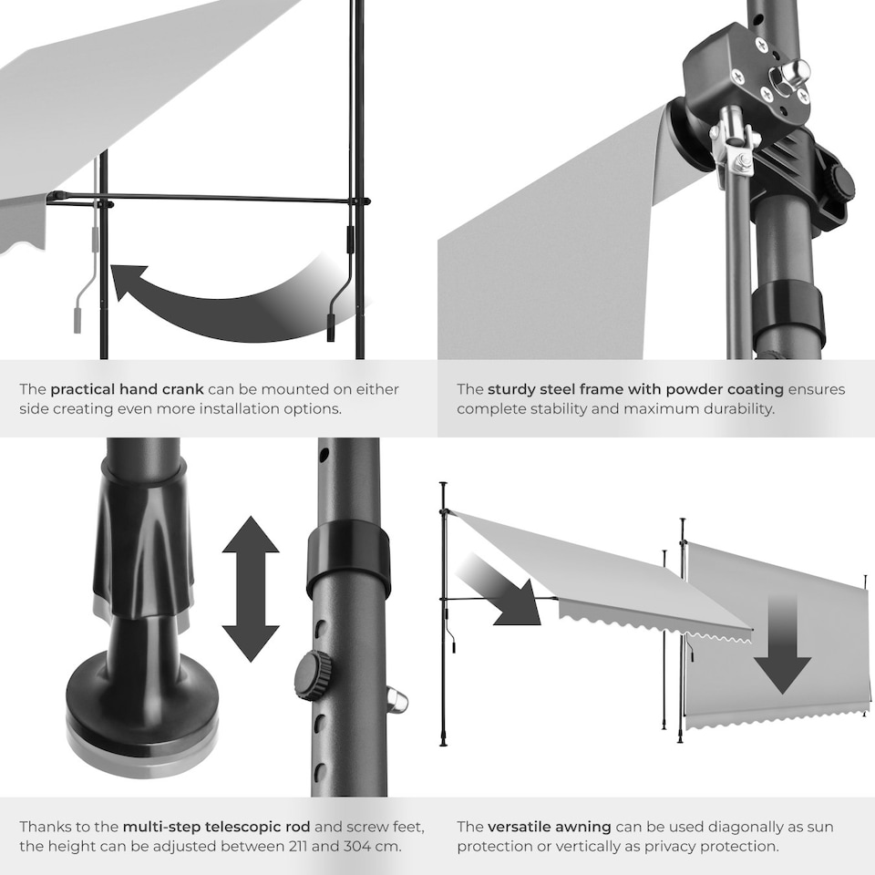 image 1 of Awning with hand crank - pressure fitted , height adjustable Grey | Light Grey | 180 x 400 cm