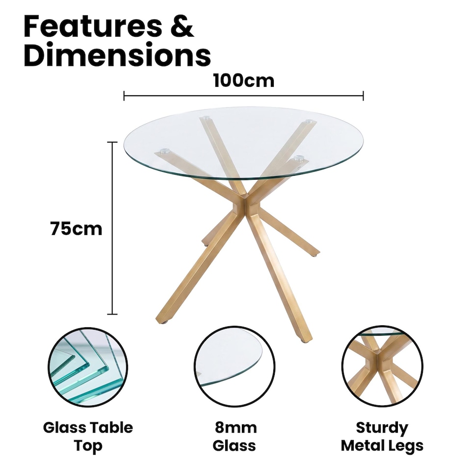 image 1 of Dining Table Clear Glass Kitchen Place for 4 Seats, Dining Table Only (Clear H 75 x L 100 x W 100 cm) | Clear