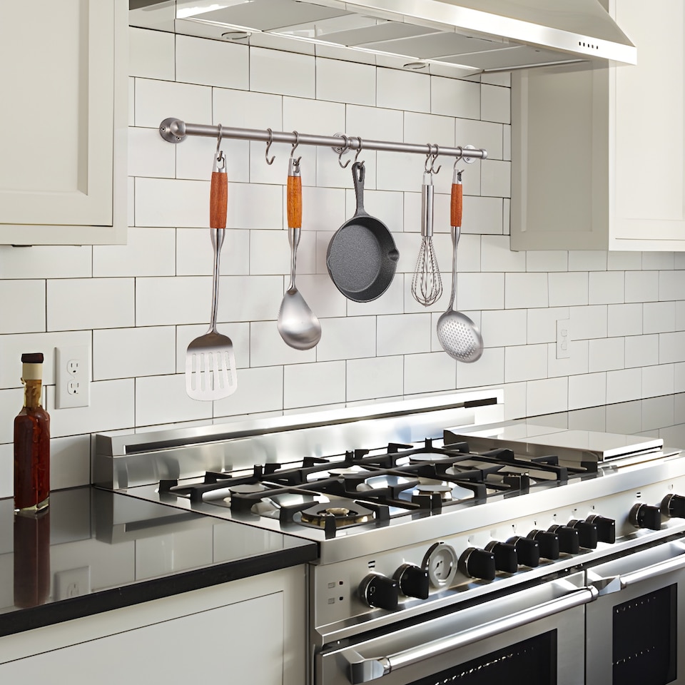 image 1 of Stiley Living Kitchen Utensil Rail, Wall Mounted Storage with S Hooks