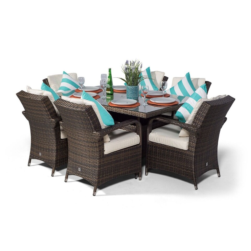 image 1 of Arizona Rectangular 6 Seater Rattan Patio Dining Set | Brown | Brown