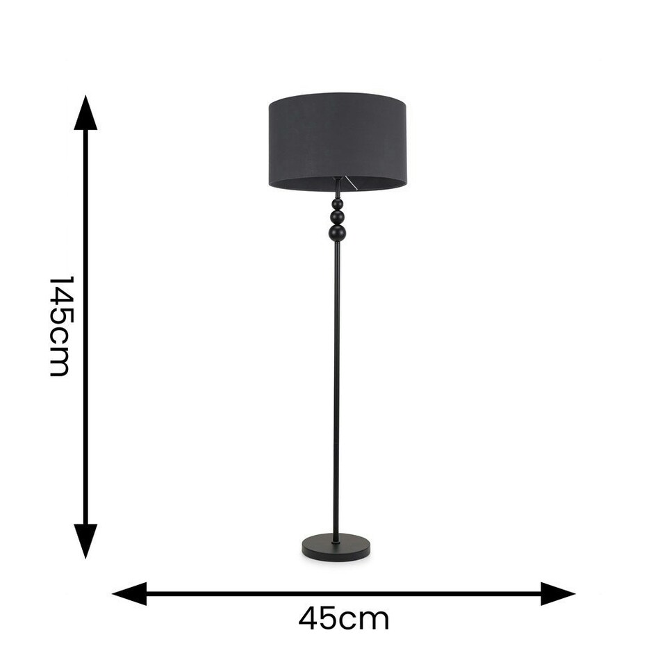 image 1 of ValueLights Marissa Charcoal Grey Fabric Drum Shade with Black Stacked Ball Floor Lamp with LED Bulb