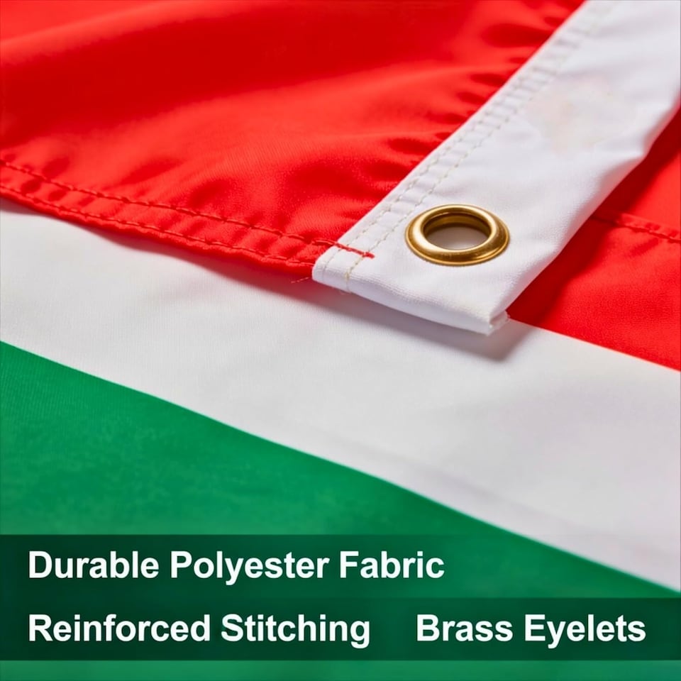 image 1 of Hungary Flag 5ft x 3ft with Brass Eyelets – Polyester Hungarian Flag Banner for Football Matches, National Celebrations, Home & Garden Display | Multi