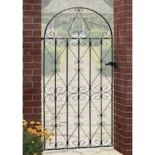 Regent Scroll Tall Bow Top Single Gate - Solid Steel - Fits Gap of 1067 mm x 1905 mm High - Electro Galvanised/Black Powder Coated Black