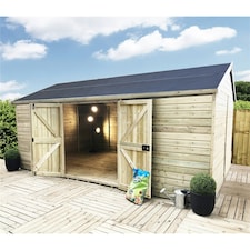 20 x 11 REVERSE WINDOWLESS T&G Apex Wooden Workshop / Garden Shed & Double Doors (20' x 11' / 20ft x 11ft) (20x11)