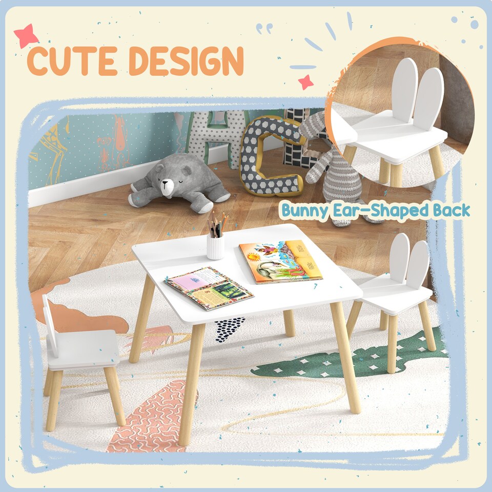 image 1 of AIYAPLAY 3 Pieces Toddler Table and Chair Set for Nursery, Playroom, Classroom | White