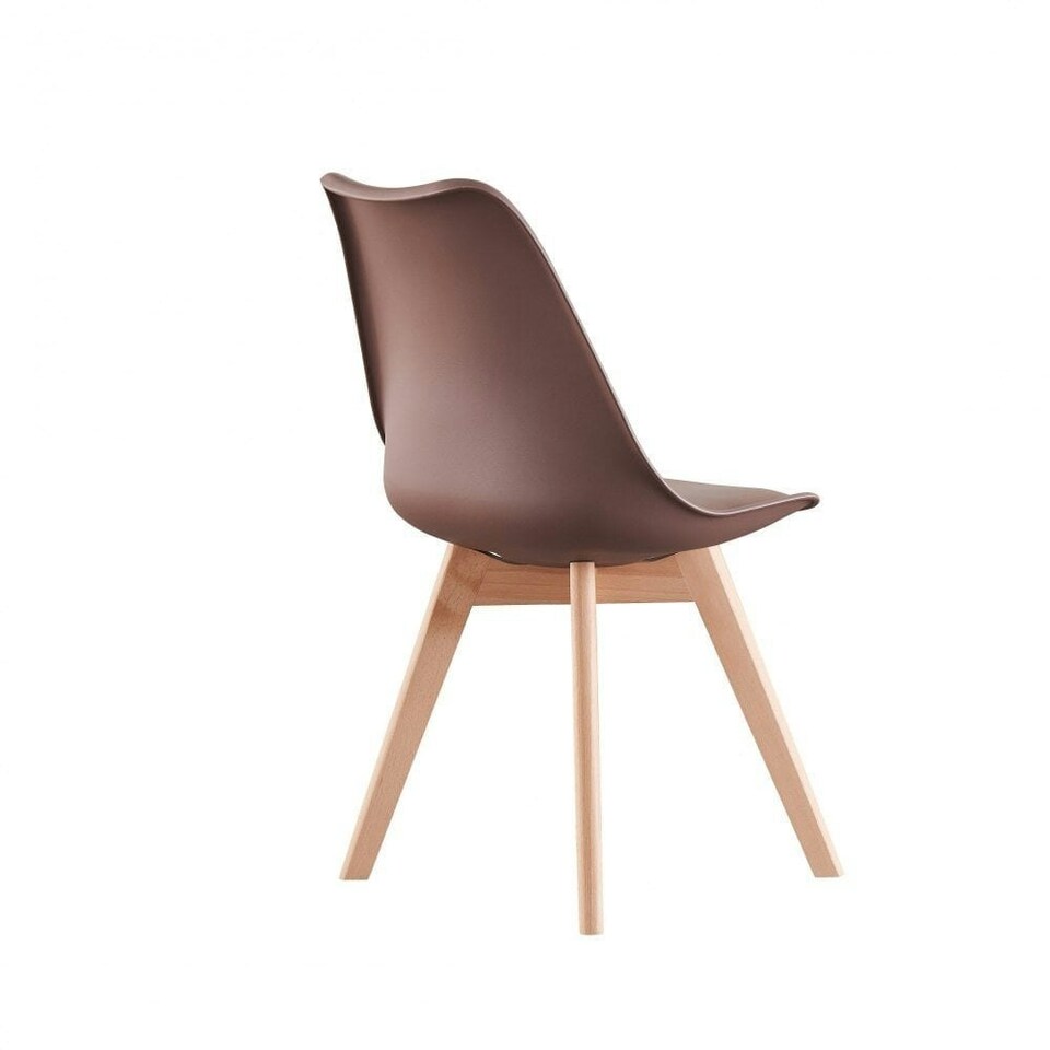 image 1 of Single Scandinavian Dining Chair with Leather Cushions Solid Wood Legs Brown