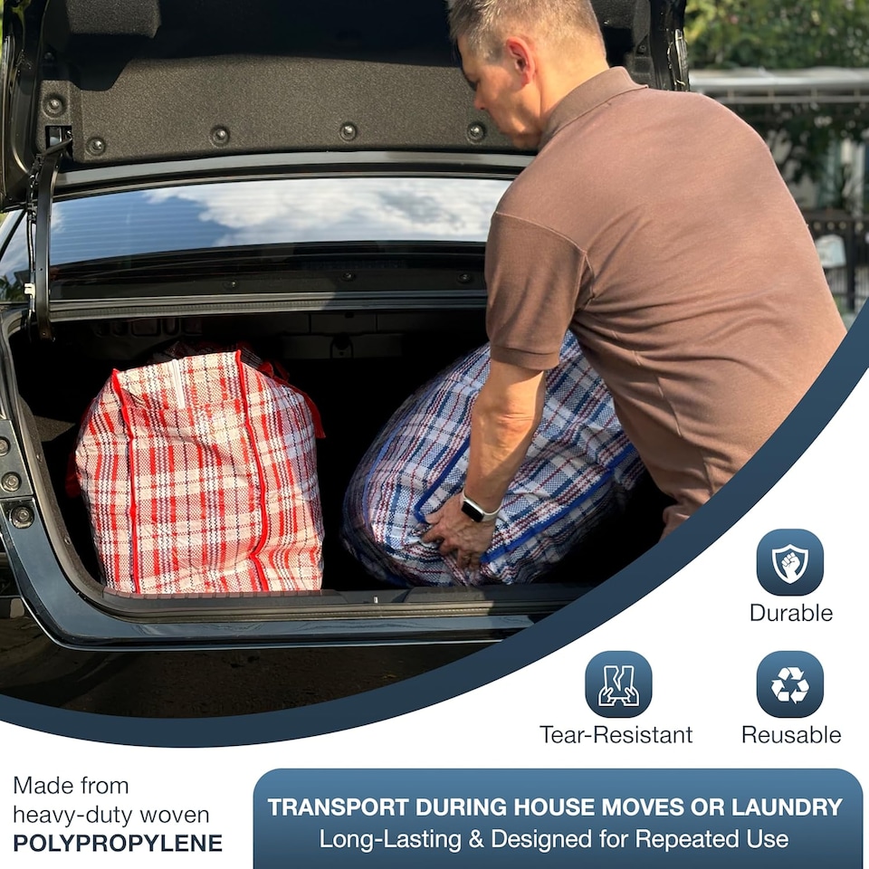 image 1 of S&d, Laundry Zip Bags XXL Heavy Duty Storage Bags Reusable Nylon Large for Moving Clothes Wardrobe Waterproof - 10pcs (Blue)