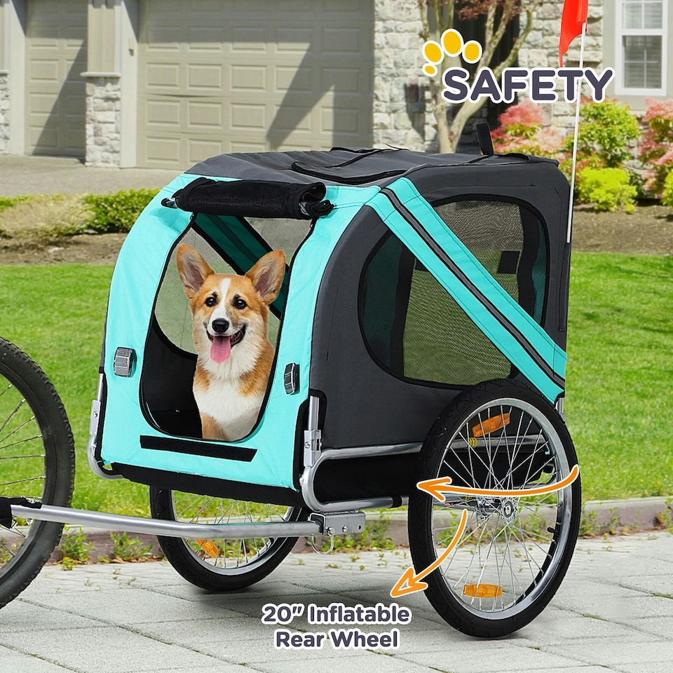 image 1 of PawHut Pet Bicycle Trailer Dog Cat Bike Carrier Water Resistant Green Outdoor