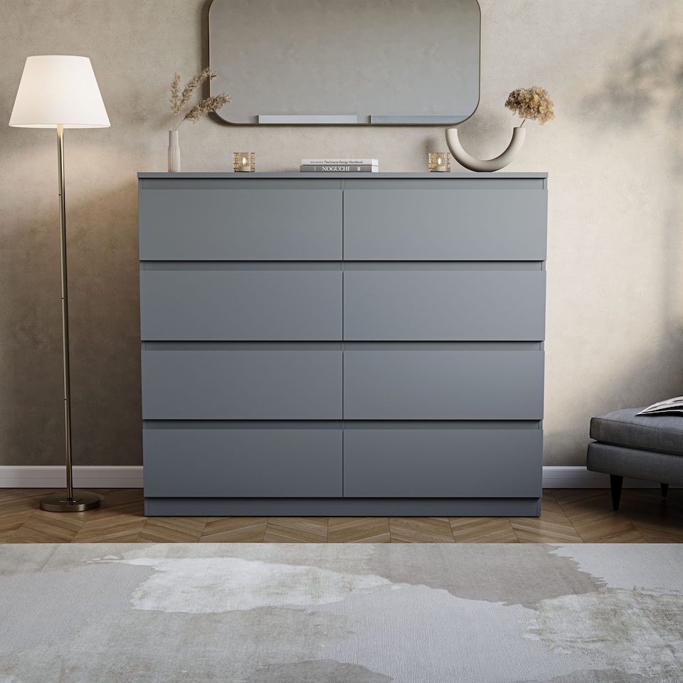 image 1 of Vida Designs Denver 8 Drawer Chest of Drawers Bedroom Storage, Grey