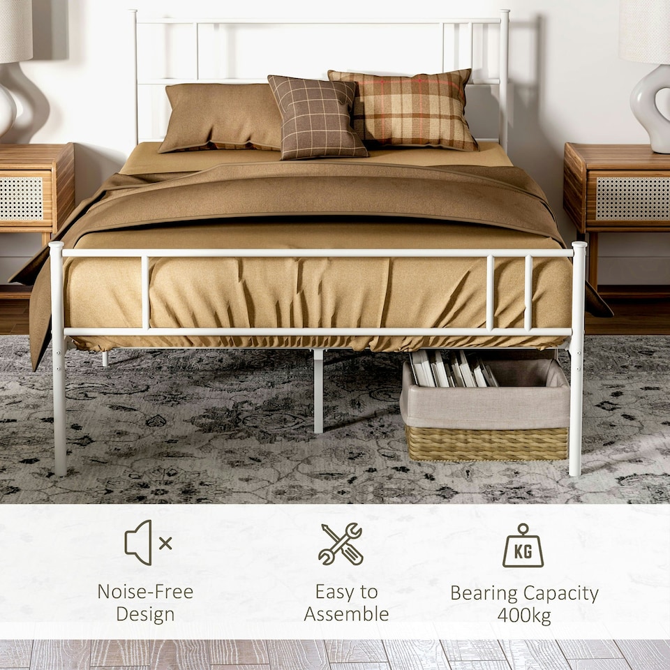 image 1 of HOMCOM Double Metal Bed Frame w/ Headboard & Footboard, Bedroom Furniture