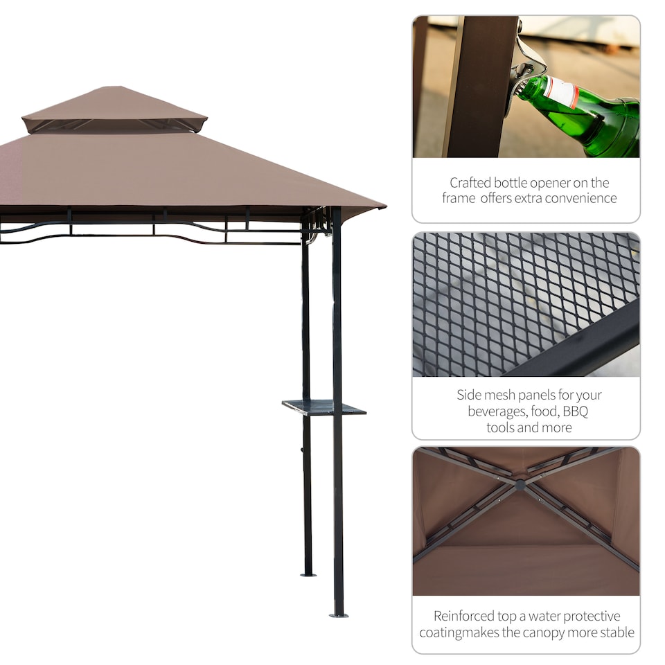 image 1 of Outsunny 2.5x1.5m Grill Gazebo Canopy, Double Tiered Outdoor BBQ Gazebo Shelter with 2 Side Shelves for Garden, Patio, Barbecue, Picnic, Coffee