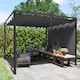 image 1 of Outsunny Garden Pergola with Retractable Roof Canopy and Roller Shade, Aluminium Pergola Kit Gazebo, Sun Shade Shelter for Deck, Porch, Dark Grey