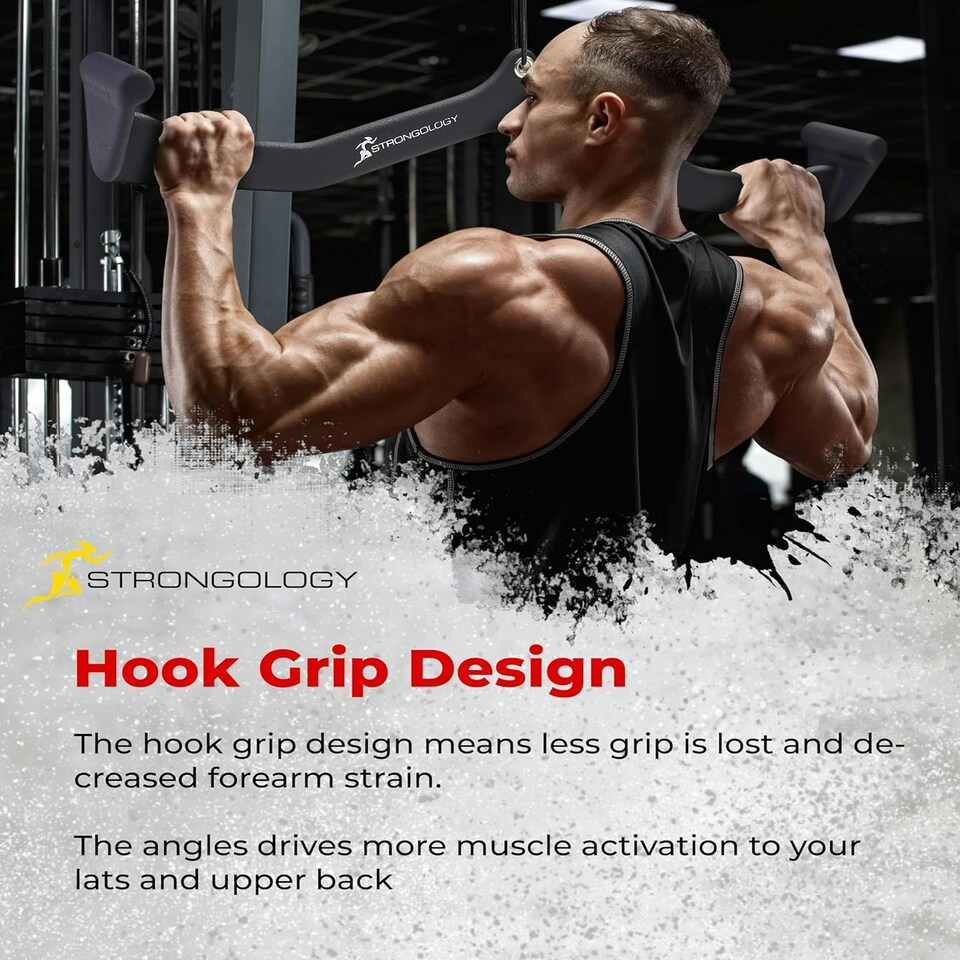 image 1 of Strongology POWERPULL Lat Bar Pull Down Bar Attachments, Workout Accessory for Gym, Fitness, Cable Weightlifting Use, Strength Training Arms, Back, Shoulders