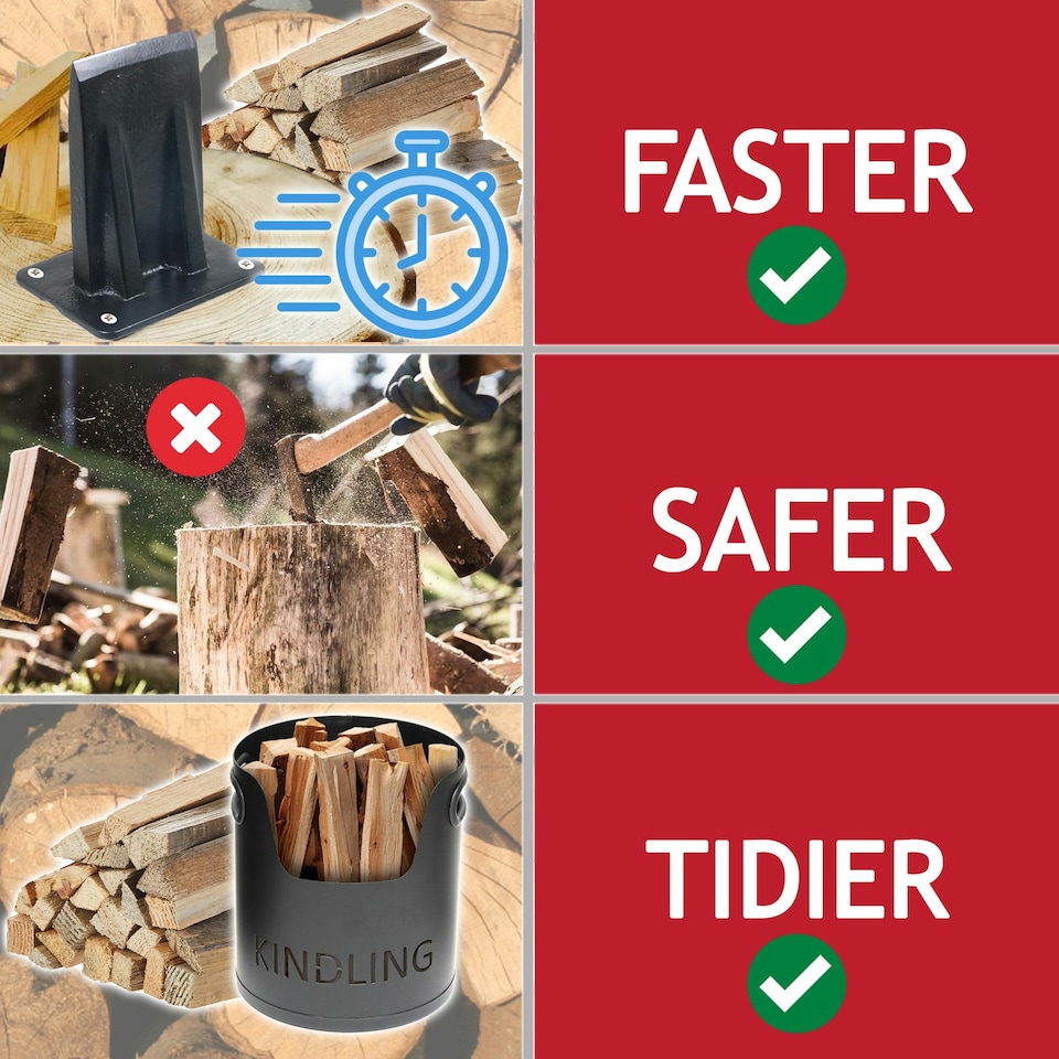 image 1 of SPARES2GO Kindling Splitter Log Wedge Heavy Duty Wood Splitting Firewood Timber Mounted Chisel (Large)