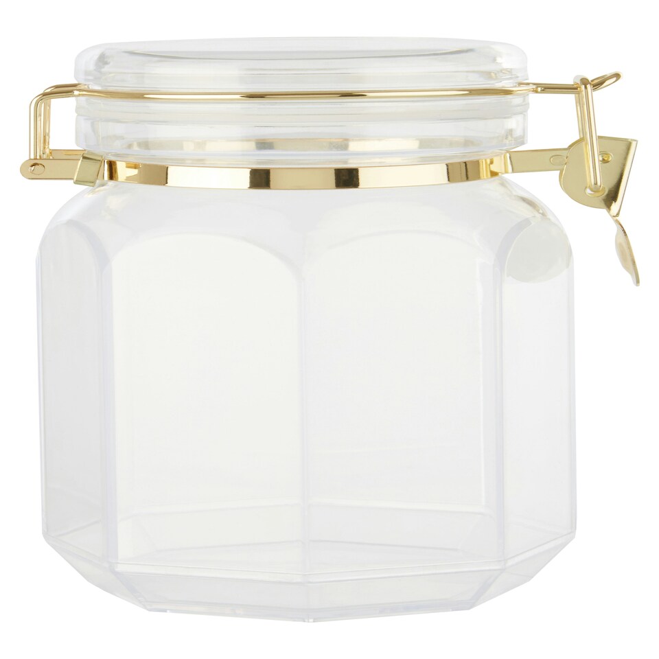 image 1 of Interiors By Premier Elegant Design Gozo Octagonal Storage Jar 1200 ml, Durable Glass Jar With Lid, Sleek Airtight Storage Jar