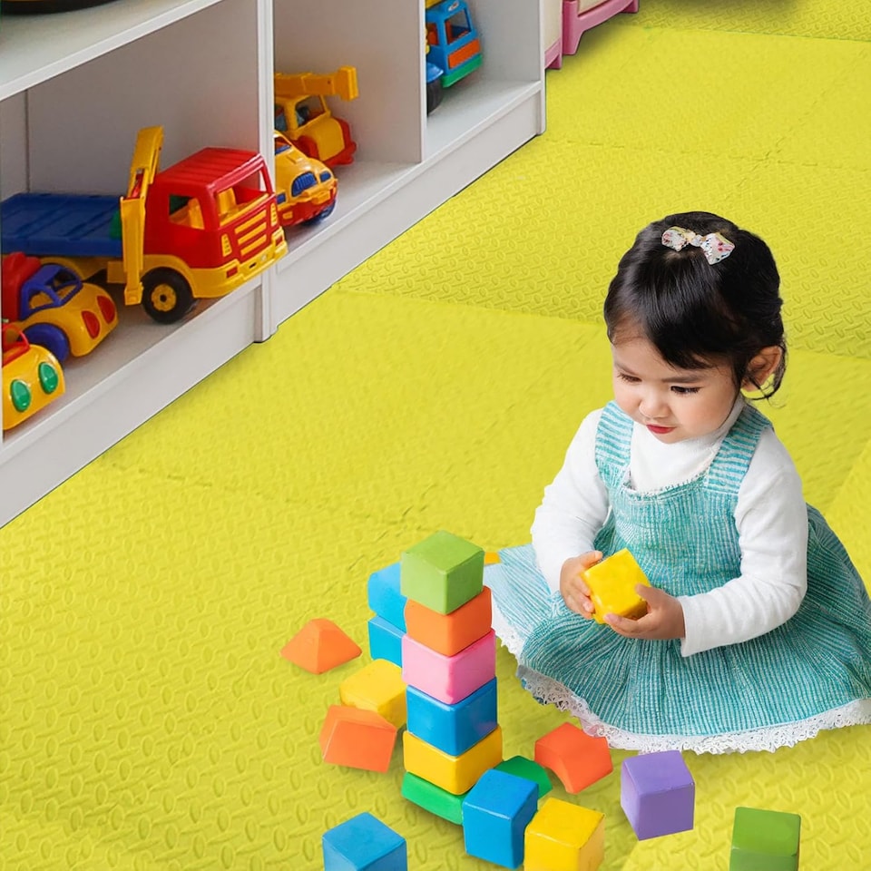 image 1 of Interlocking Gym Yoga Mats Anti-Fatigue EVA Soft Foam Exercise Play Floor Tiles (Yellow)