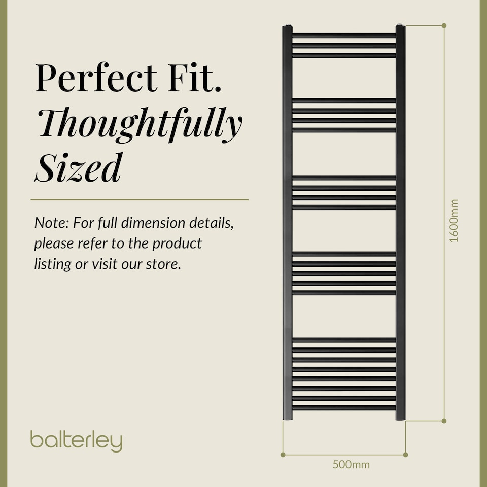 image 1 of Straight Heated Towel Rail Radiator, 906W, 500 x 1600mm, Matt Black | Black | Matt Black